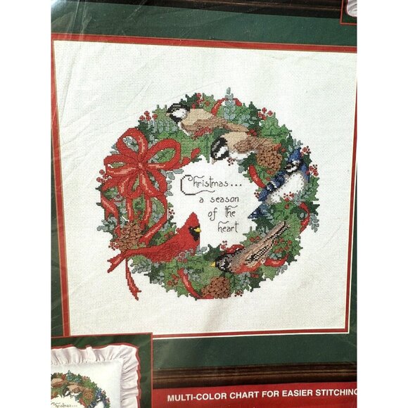 Vintage Bucilla Cross Stitch Kit #83218 Unfinished Christmas Wreath READ - Picture 7 of 11